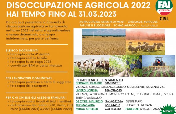 DISOCCUPAZIONE AGRICOLA 2023
