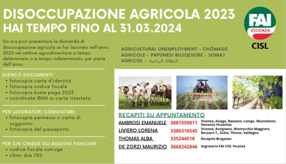 DISOCCUPAZIONE AGRICOLA 2024